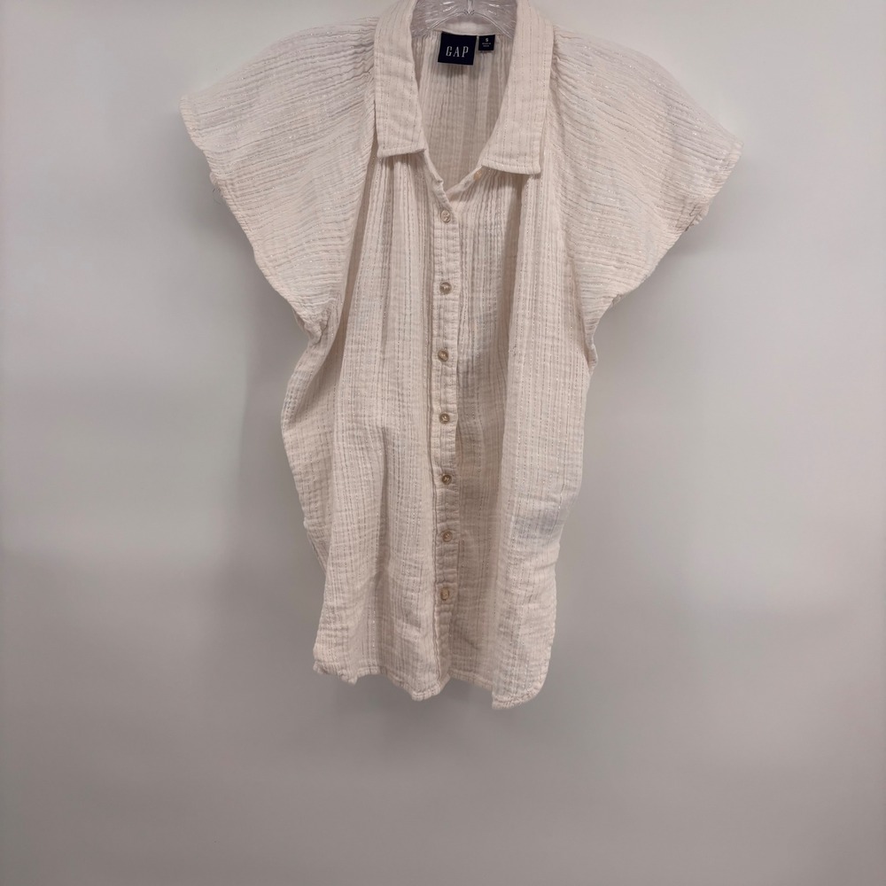 GAP Womens Button Up Top Size S Short‎ Sleeve Gauze Metallic Casual Blouse